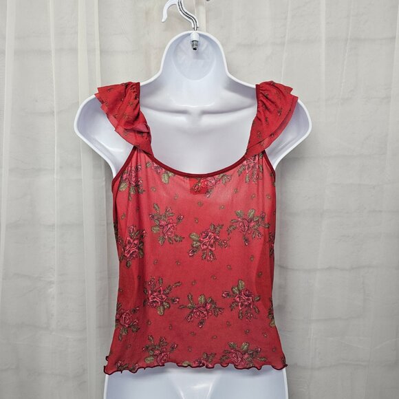Xhiliration Y2K Babydoll Tank Mesh Floral Whimsigoth Fairy XXL Deadstock Vintage - Picture 5 of 10